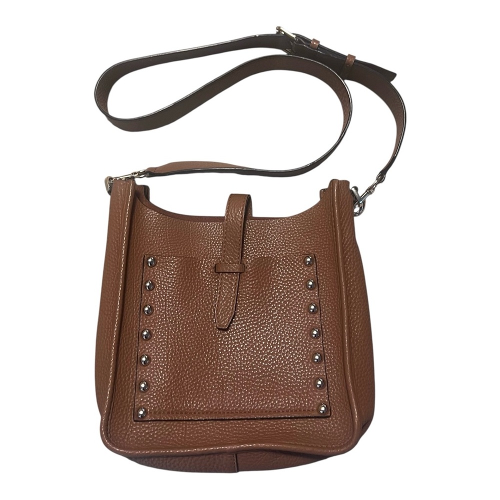 Rebecca Minkoff  Brown Pebbled Leather Crossbody SaddleBag Studded